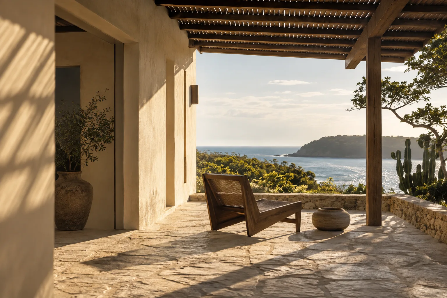 Varanda contemporânea em Búzios com vista para o mar